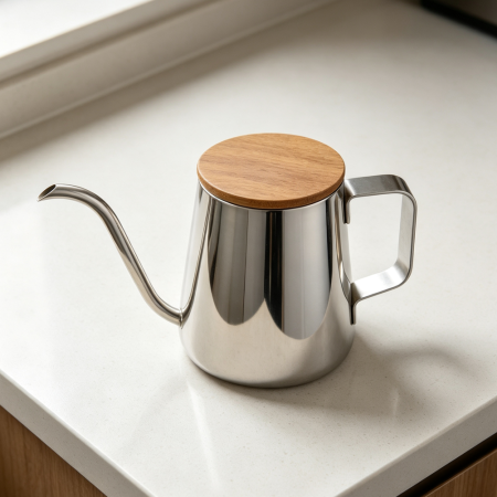 12oz Stainless Steel Gooseneck Kettle with Wooden Lid